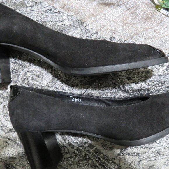 BOGO Renzo Fontanelli Vintage Classic Black Suede Pumps patent leather cap toe - Picture 9 of 11